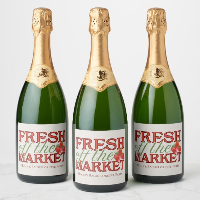 Fresh Off the Market – Personalised Modern Bridal Sparkling Wine Label (Bottles)