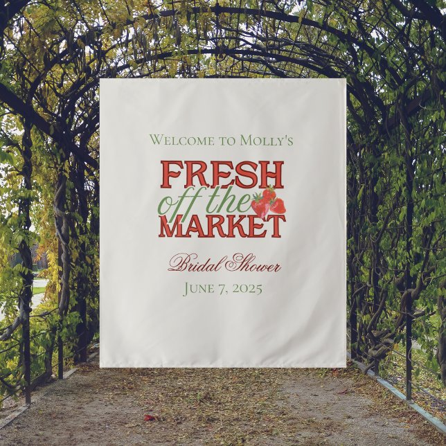 Fresh Off the Market – Personalised Modern Bridal Tapestry (Fresh Off the Market banner with modern serif font – perfect for engagement or bridal celebrations!)