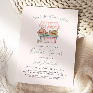 Fresh Off the Market Pink Floral Bridal Shower Invitation