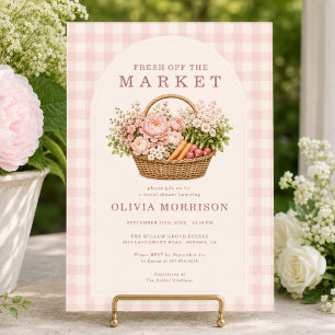 Fresh Off the Market Pink Gingham Bridal Shower Invitation