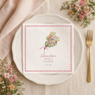 Fresh off the market pink gingham welcome sign napkin