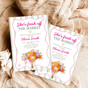 Fresh Off the Market Pink Green Bridal Shower Invitation