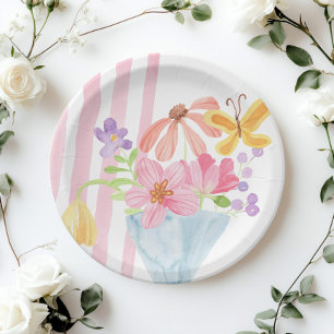 Fresh Off the Market Pink Stripes Watercolor Paper Plate