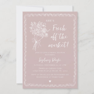 Fresh Off the Market Pink Whimsical Bridal Shower Invitation