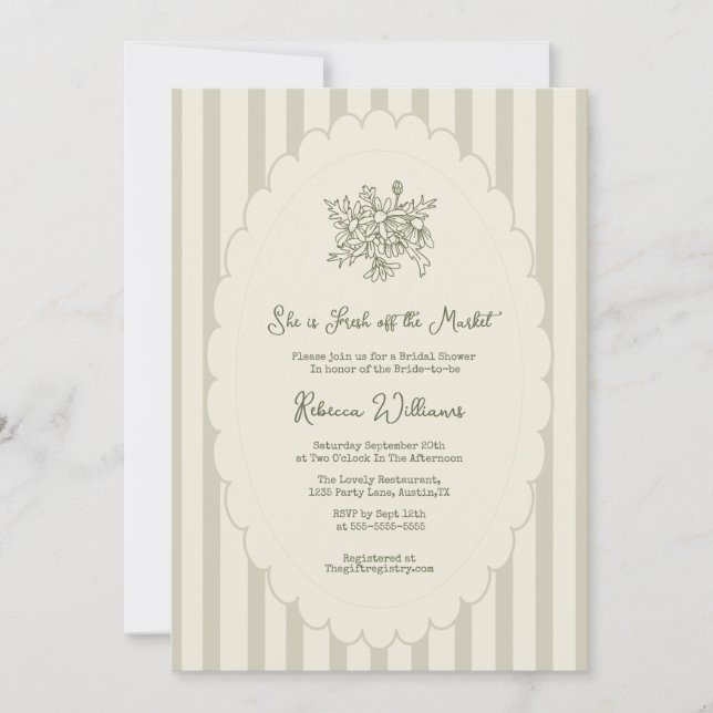 Fresh off the Market Sage Green Bridal Shower Invitation (Front)