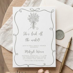 Fresh Off The Market Sage Green Bridal Shower Invitation