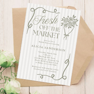 Fresh Off the Market Sage Green Bridal Shower Invitation