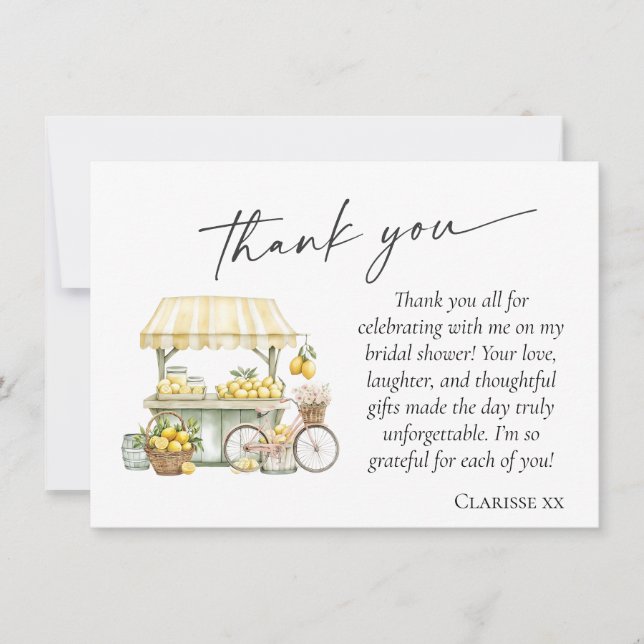 Fresh Off The Market Summer Citrus Bridal Shower Thank You Card (Front)