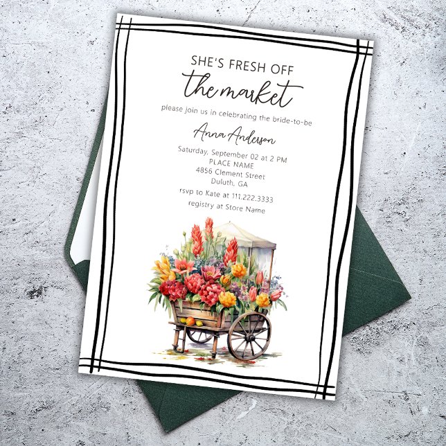 Fresh Off The Market Wavy Border Bridal Shower Invitation (Creator Uploaded)