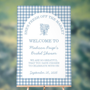 Fresh Off the Market Whimsical Blue Bridal Shower Acrylic Sign