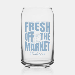 Fresh Off the Market Whimsical Blue Bridal Shower Can Glass