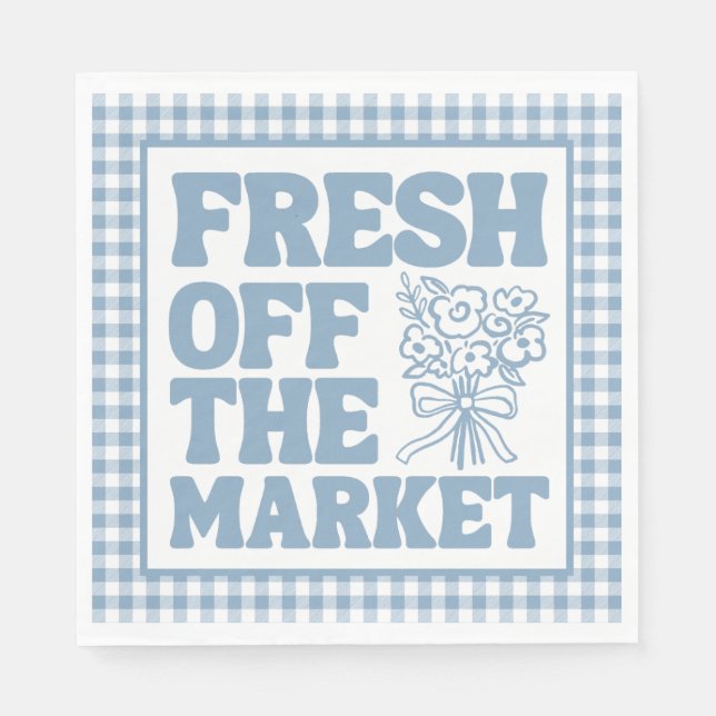 Fresh Off the Market Whimsical Blue Bridal Shower Napkin (Front)