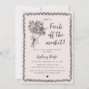Fresh Off the Market Whimsical Bridal Shower Blush Invitation
