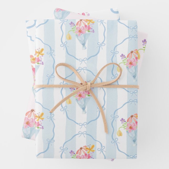 Fresh Off the market Whimsical Floral Pastel Wrapping Paper Sheet (In situ)