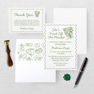 Fresh Off the Market Whimsical Green Bridal Shower Thank You Card