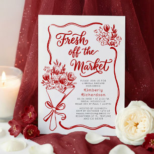 Fresh Off The Market Whimsical Red Bridal Shower Invitation