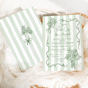 Fresh Off the Market Whimsical  Sage Bridal Shower Invitation
