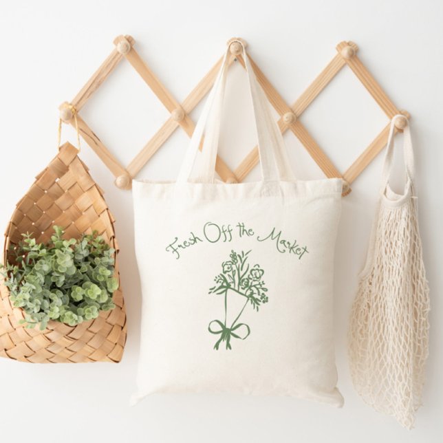 Fresh Off the Market Whimsical Sage green Bouquet Tote Bag (Creator Uploaded)