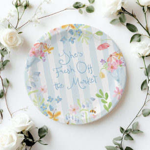 Fresh Off the Market Wildflower Stripes Watercolor Paper Plate