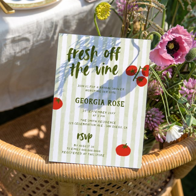 Fresh Off The Vine Tomato Hand Drawn Bridal Shower Invitation (Creator Uploaded)