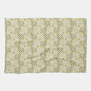 Fresh olives lemon slices and cheese cubes tea towel