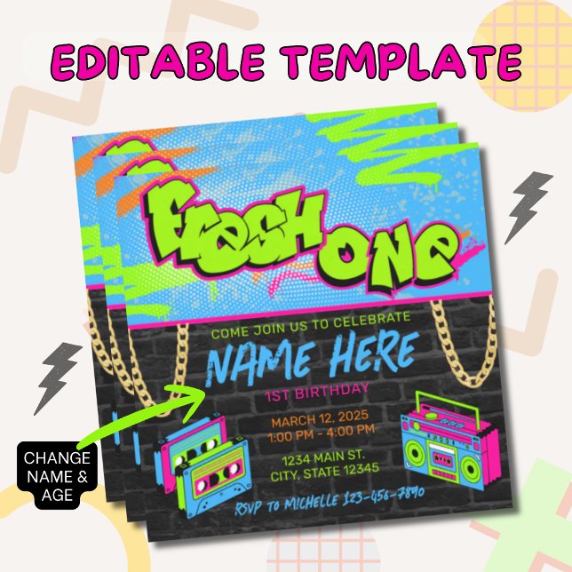 Fresh One 1st Birthday | 90s Theme Birthday Invitation (Creator Uploaded)