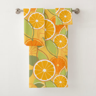 Fresh Orange Citrus Graphic Pattern Bath Towel Set