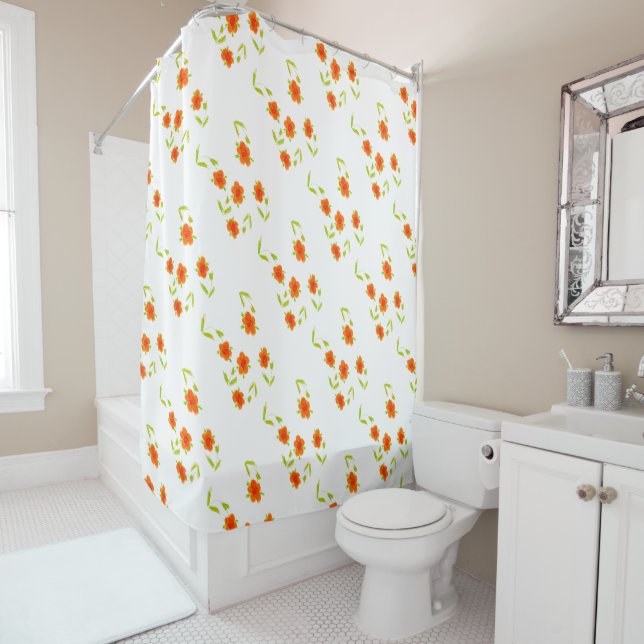Fresh Orange Floral Shower Curtain (In Situ)