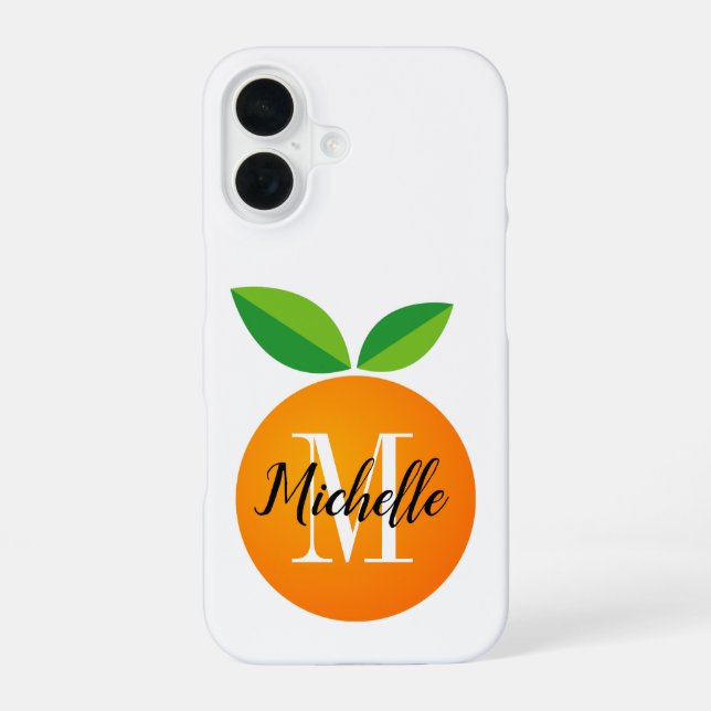 Fresh orange fruit custom monogram iPhone 16 case (Back)