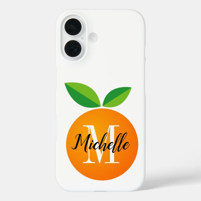 Fresh orange fruit custom monogram iPhone 16 case (Back)