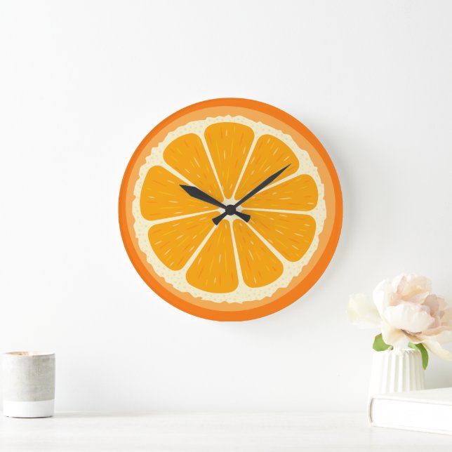 Fresh Orange Fruit Juicy Lemon Juice Illustration Large Clock (Home)