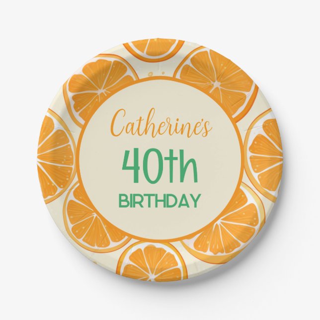 Fresh Orange Slice Pattern – Bright Citrus Fruit Paper Plate (Front)