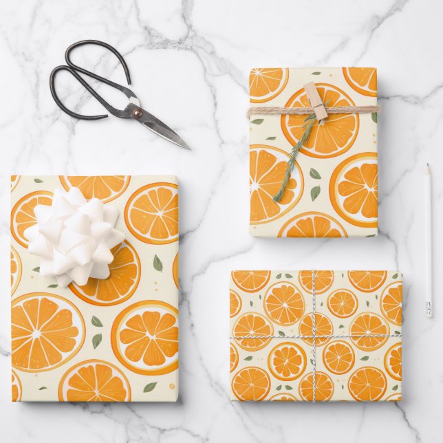 Fresh Orange Slice Pattern – Bright Citrus Fruit  Wrapping Paper Sheet (Front)