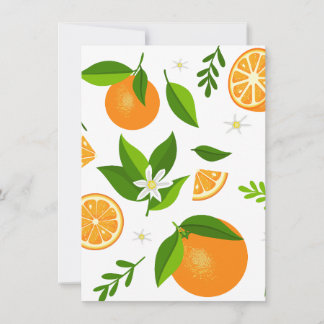 Fresh oranges with flowers and leaves invitation