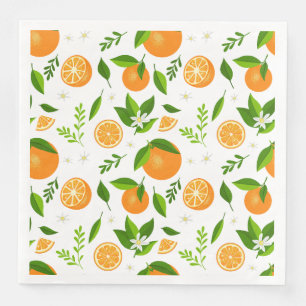 Fresh oranges with flowers and leaves napkin