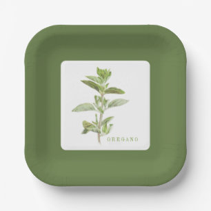 FRESH OREGANO 7" Square Paper Plates - Green