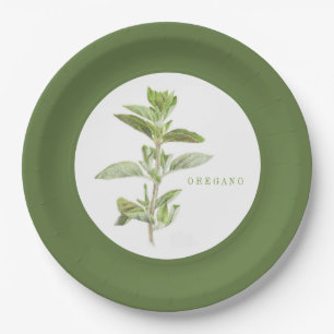 FRESH OREGANO 9" Round Paper Plates - Green