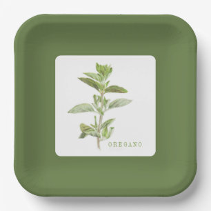FRESH OREGANO 9" Square Paper Plates - Green