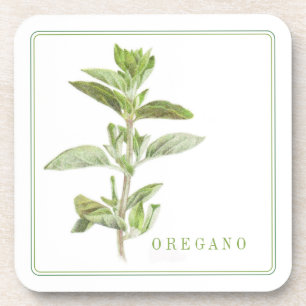 FRESH OREGANO Hard Plastic Coasters (+text)