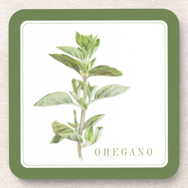 FRESH OREGANO Hard Plastic Coasters (+text) Green (Front)