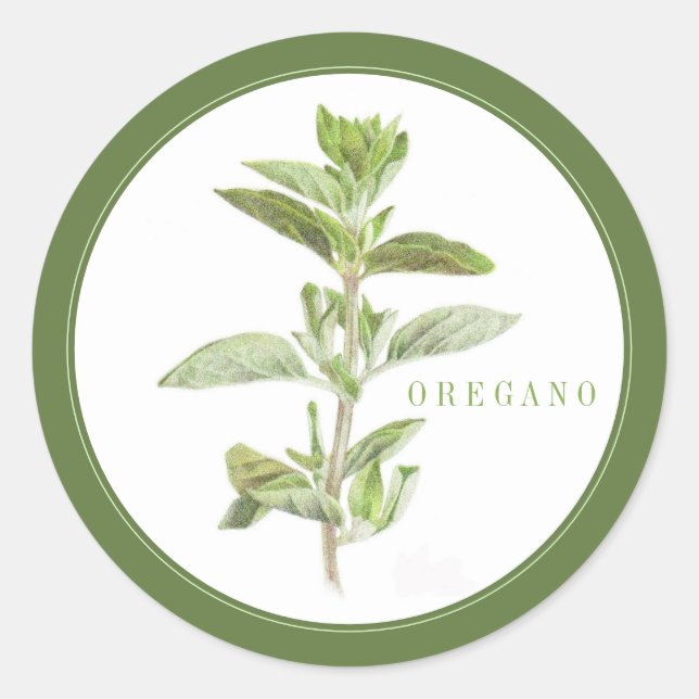 FRESH OREGANO Large Round Stickers (+text) Green (Front)