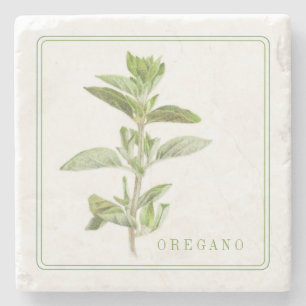 FRESH OREGANO Marble Stone Coaster (+text)