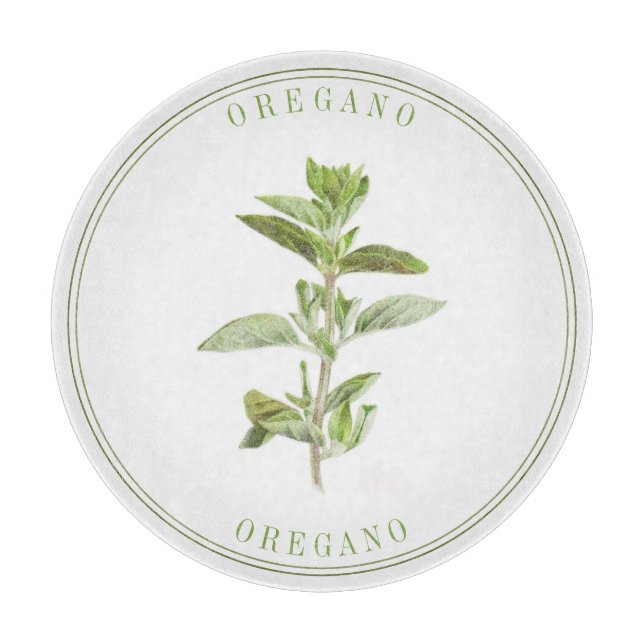 FRESH OREGANO Round Glass Cutting Board  (Front)