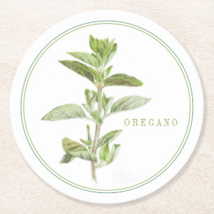 FRESH OREGANO Round Paper Coasters (+text)