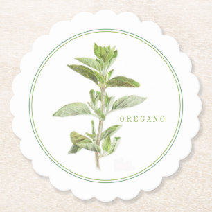 FRESH OREGANO Scalloped Round Coasters (+text)