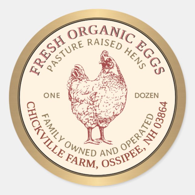 Fresh Organic Egg Carton Label Gold Border (Front)