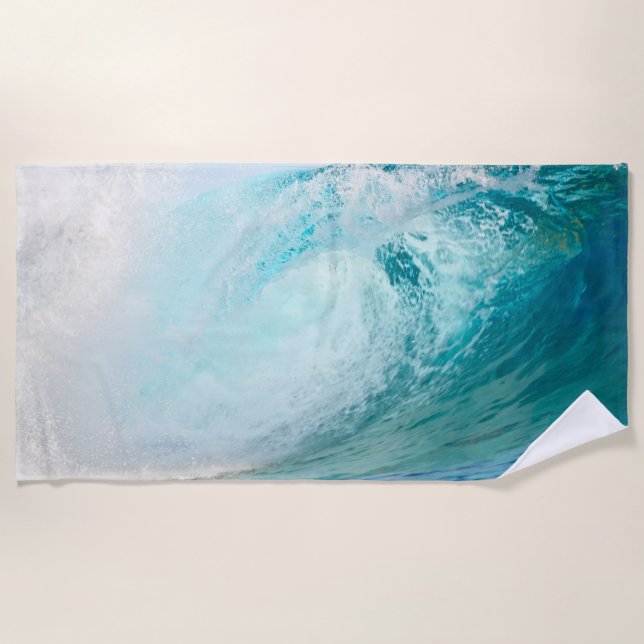 Fresh Pacific ocean blue wave breaking Beach Towel (Front)