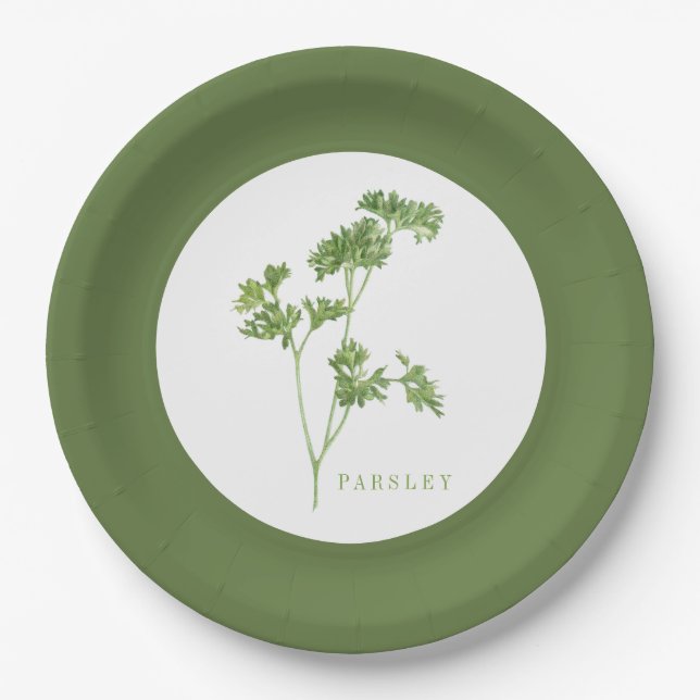 FRESH PARSLEY 9" Round Paper Plates - Green (Front)
