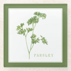 FRESH PARSLEY Glass Beverage Coaster - Green