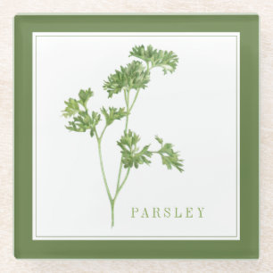 FRESH PARSLEY Glass Beverage Coaster (+text) Green
